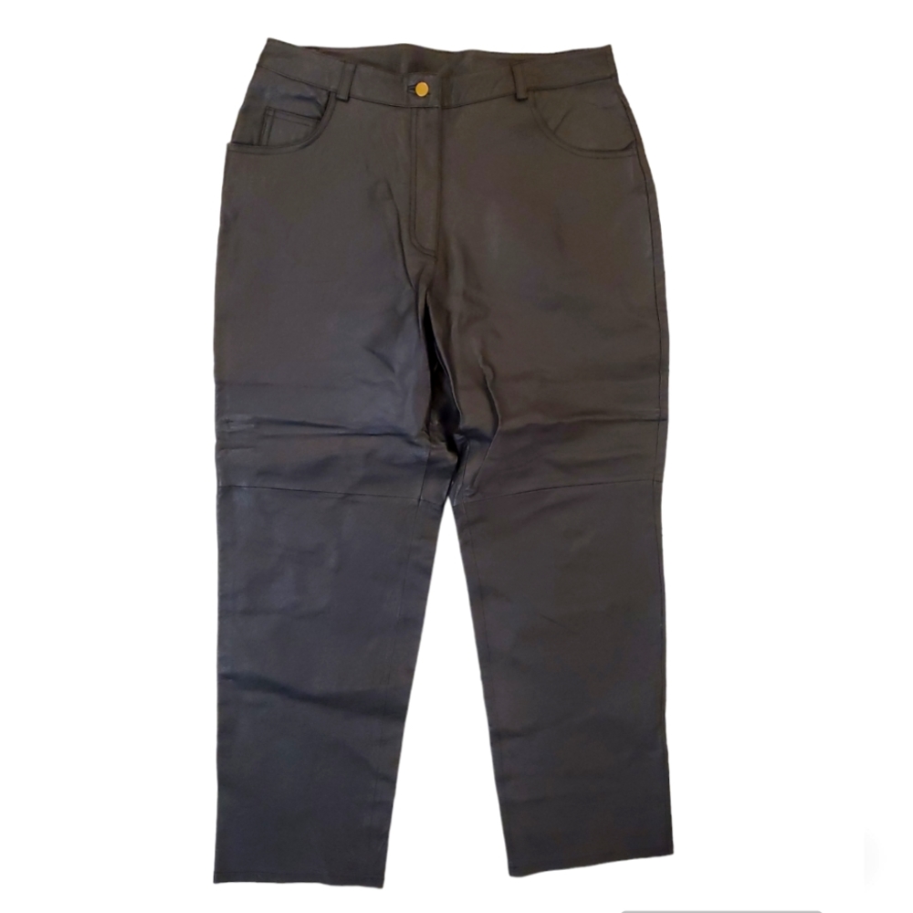 MetroStyle Women's Black 100% Leather Jeans‎ Trousers Pants 14P
